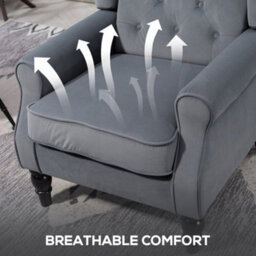 Homcom Accent Armchair Home Furniture Retro Tufted Club Fabric Grey - thumbnail 6