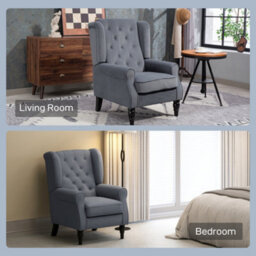 Homcom Accent Armchair Home Furniture Retro Tufted Club Fabric Grey - thumbnail 8