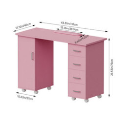 Living And Home Pink Mobile 4 Drawersmanicure Table With Cabinet And Lockable Casters, 110Cm(W) X 45Cm(D) X 75Cm(H) - thumbnail 7