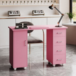 Living And Home Pink Mobile 4 Drawersmanicure Table With Cabinet And Lockable Casters, 110Cm(W) X 45Cm(D) X 75Cm(H) - thumbnail 2