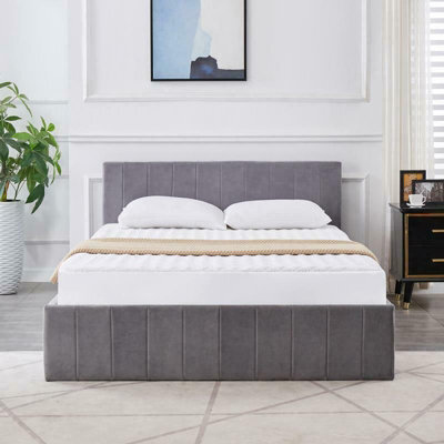Kosy Koala Storage Single Bed Ottoman Grey 3Ft Velvet Side Lift Upholstered Fabric Gas Lift - image 1