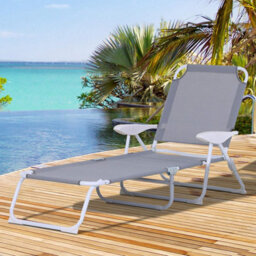 Foldable Sun Lounger, Outdoor 4 Level Adjustable Backrest Reclining Lounge Chair With Armrests For Patio, Garden, Grey - thumbnail 8