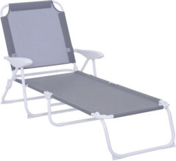 Foldable Sun Lounger, Outdoor 4 Level Adjustable Backrest Reclining Lounge Chair With Armrests For Patio, Garden, Grey