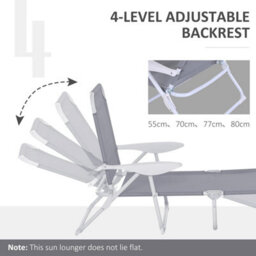 Foldable Sun Lounger, Outdoor 4 Level Adjustable Backrest Reclining Lounge Chair With Armrests For Patio, Garden, Grey - thumbnail 3