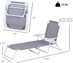 Foldable Sun Lounger, Outdoor 4 Level Adjustable Backrest Reclining Lounge Chair With Armrests For Patio, Garden, Grey - thumbnail 7