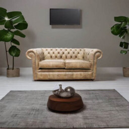 Chesterfield Handmade 2 Seater Settee Sofa Cracked Wax Tan Real Leather - thumbnail 2