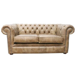 Chesterfield Handmade 2 Seater Settee Sofa Cracked Wax Tan Real Leather - thumbnail 1