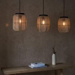 Luminosa Lighting Luminosa Zaire Single Pendant Ceiling Lamp, Natural Linen, Matt Black - thumbnail 2