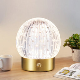 Harper Living Rechargeable Table Lamp, Small Battery Operated Desk Lamp, Globe Shade, Gold Finish - thumbnail 2