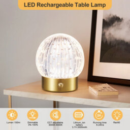 Harper Living Rechargeable Table Lamp, Small Battery Operated Desk Lamp, Globe Shade, Gold Finish - thumbnail 5