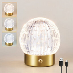 Harper Living Rechargeable Table Lamp, Small Battery Operated Desk Lamp, Globe Shade, Gold Finish