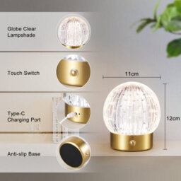 Harper Living Rechargeable Table Lamp, Small Battery Operated Desk Lamp, Globe Shade, Gold Finish - thumbnail 8
