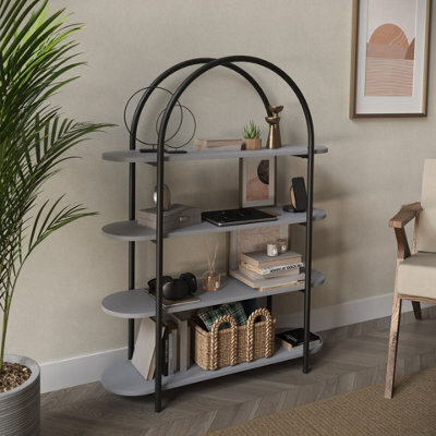 Urbn-Living Urbnliving 118Cm Height 4 Tier Grey Wooden Shelving Arched Unit Storage Bookcase Display Shelves - image 1
