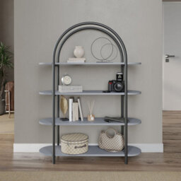 Urbn-Living Urbnliving 118Cm Height 4 Tier Grey Wooden Shelving Arched Unit Storage Bookcase Display Shelves - thumbnail 2