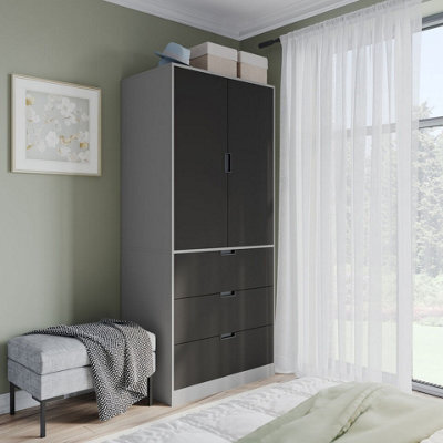 Urbn-Living Urbnliving 180Cm Height Grey Wardrobe With Black 2 Door 3 Drawer Storage And Modern Hanging Rail Furniture - image 1