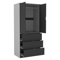Urbn-Living Urbnliving 180Cm Height Grey Wardrobe With Black 2 Door 3 Drawer Storage And Modern Hanging Rail Furniture - thumbnail 2