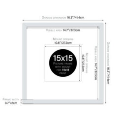 "15X15"" Light Grey Picture Frame - 15X15"" Square Frame With 11X11"" Mount For 15X15""/11X11"" Pictures Moderrn Style Thin Edge, 1 Pack" - thumbnail 2