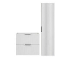 Impact Furniture Bathroom Cabinets 600mm Vanity Unit With Tallboy Tall Wall Storage White Ribbed Fluted Furniture Set Adel - thumbnail 2