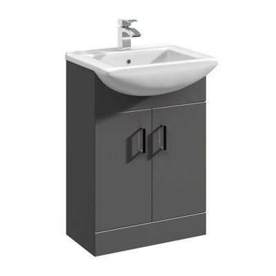 Balterley Modern Floor Standing Bathroom 2 Door Vanity And Rectangular Basin Unit - 550mm, Satin Dark Grey, Soft Close Doors - image 1