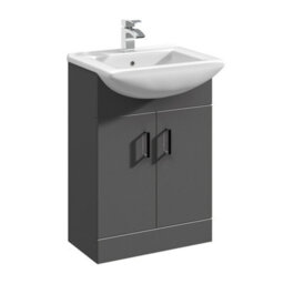 Balterley Modern Floor Standing Bathroom 2 Door Vanity And Rectangular Basin Unit - 550mm, Satin Dark Grey, Soft Close Doors - thumbnail 1