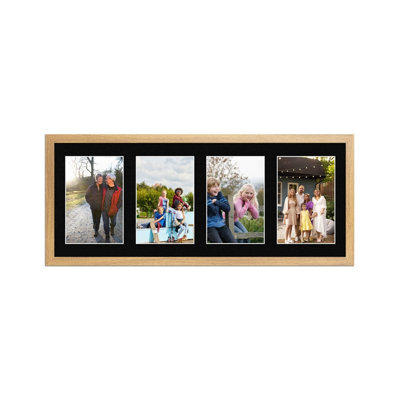 AK Frames 50X20Cm Oak Sleek Multi Photo Frame With Black Mount - Holds 4 Apertures (4X) 6X4 Photos - image 1
