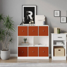 Urbn-Living White, Orange - Asymmetrical 8 Cube Bookcase Unit W/ 6 Drawer Inserts - thumbnail 3