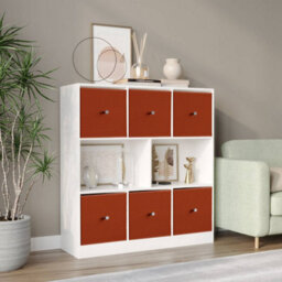 Urbn-Living White, Orange - Asymmetrical 8 Cube Bookcase Unit W/ 6 Drawer Inserts - thumbnail 2