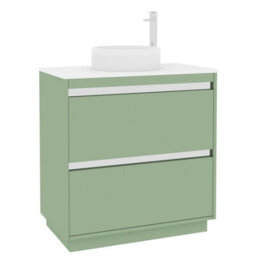 Royal Bathrooms Orion 800mm Mint Sage Floor Standing Plain White Countertop Vanity Unit 2 Drawer With Round Basin & Chrome Accent Trim - thumbnail 6
