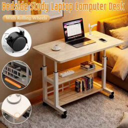 Adjustable Laptop Desk With Wheels Mobile Bedside Study Table - thumbnail 3