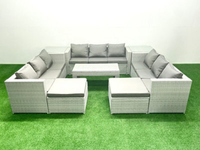 Fimous Rattan Garden Outdoor Furniture Set 11 Seater Garden Sofa Oblong Coffee Table Set 2 Big Stools 2 Side Tables - image 1