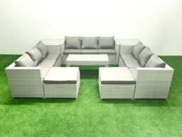 Fimous Rattan Garden Outdoor Furniture Set 11 Seater Garden Sofa Oblong Coffee Table Set 2 Big Stools 2 Side Tables - thumbnail 2