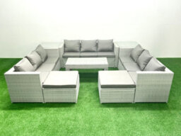 Fimous Rattan Garden Outdoor Furniture Set 11 Seater Garden Sofa Oblong Coffee Table Set 2 Big Stools 2 Side Tables - thumbnail 1