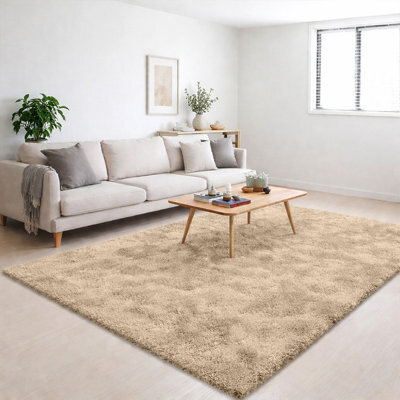 Bedlooms Beige Non-Slip Shaggy Rug 120X170Cm, Modern Area Rug Living Room Bedroom Hall Rugs