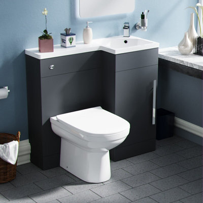 Nes Home 900mm Right Hand Matt Grey Basin Vanity, Wc Unit & Back To Wall Toilet - image 1