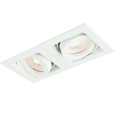 Double Twin Square Adjustable Head Ceiling Spotlight White Gu10 Box Downlight - image 1
