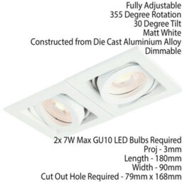 Double Twin Square Adjustable Head Ceiling Spotlight White Gu10 Box Downlight - thumbnail 2