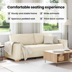 Vidaxl Sofa With Pillow Beige 220 X 78 X 84 Cm Linen - thumbnail 8