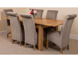 That's Furniture Richmond 140Cm - 220Cm Oak Extending Dining Table And 6 Chairs Dining Set With Montana Grey Fabric Chairs