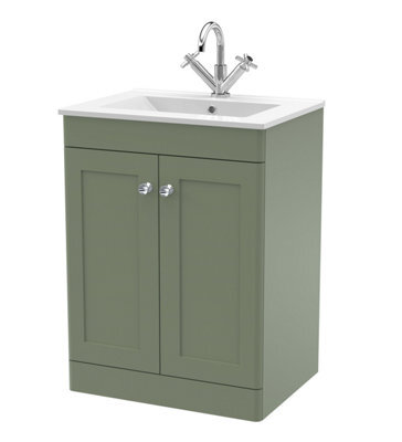 Balterley Swynnerton Traditional 2 Door Floor Standing Vanity Unit With Basin, Satin Green, 600mm - image 1