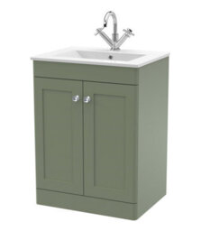 Balterley Swynnerton Traditional 2 Door Floor Standing Vanity Unit With Basin, Satin Green, 600mm - thumbnail 1