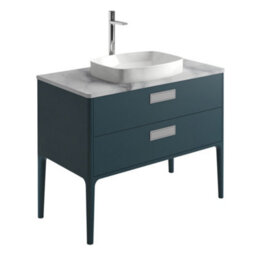 Plum&clay Canaria 4 Leg Blue Bathroom Vanity Unit With White Marble Countertop & Integrated Ceramic Basin (W)985mm (H)850mm