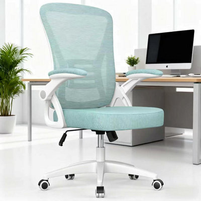 Onemill Ergonomic Swivel Mid Back Office Chair With Adjustable Height And Flip-Up Armrest - Green - image 1