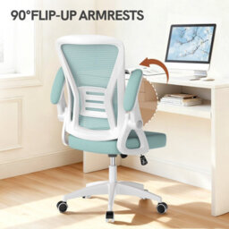 Onemill Ergonomic Swivel Mid Back Office Chair With Adjustable Height And Flip-Up Armrest - Green - thumbnail 5