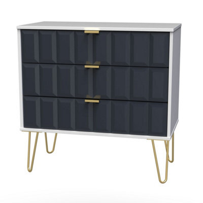Cube Ready Assembled Matt Indigo & White No Effect 3 Drawer Wide Chest (H)695mm (W)765mm (D)415mm - image 1