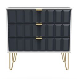 Cube Ready Assembled Matt Indigo & White No Effect 3 Drawer Wide Chest (H)695mm (W)765mm (D)415mm - thumbnail 2