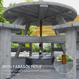 Wyld Haus Neel 8-Seater Grey Round Wood Garden Picnic Set With Parasol Hole - Table And 4 Benches - thumbnail 5