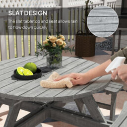 Wyld Haus Neel 8-Seater Grey Round Wood Garden Picnic Set With Parasol Hole - Table And 4 Benches - thumbnail 7
