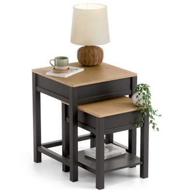 Christow Nest Of Tables Set Of 2 Nesting Side Tables Oak-Effect Tops & Storage Charcoal - image 1