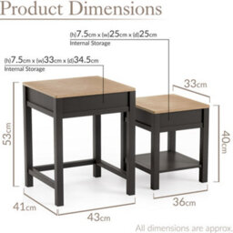 Christow Nest Of Tables Set Of 2 Nesting Side Tables Oak-Effect Tops & Storage Charcoal - thumbnail 6