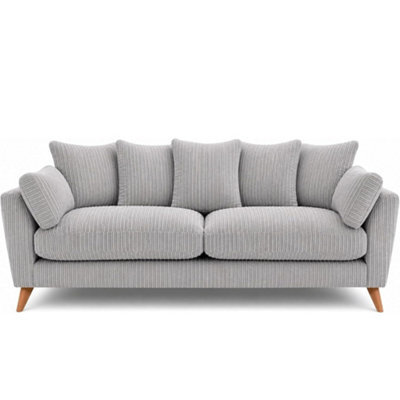 Sofaselectionuk Ltd Harlow Jumbo Cord 3 Seater Sofa, Modern Tailored Design In Silver - image 1